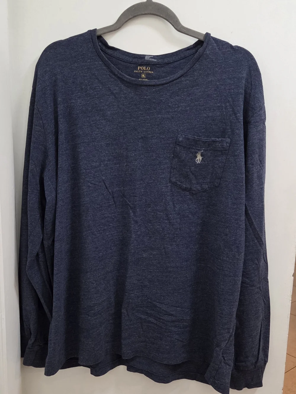 Polo by Ralph Lauren Men's Heather Navy Long-Sleeve Pocket Tee